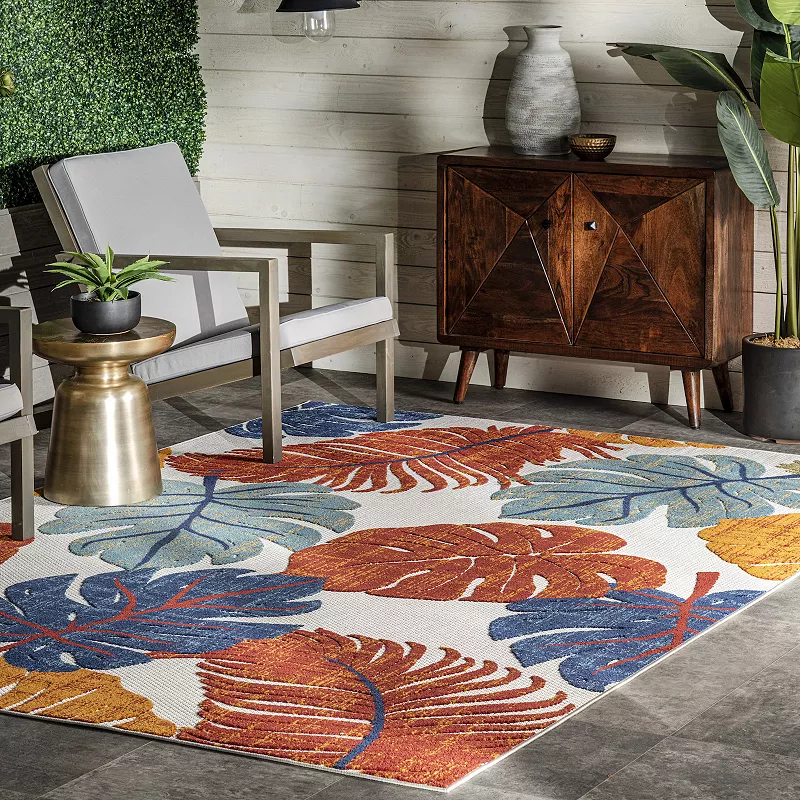 nuLOOM Ryleigh Textured Leaves Indoor/Outdoor Area Rug