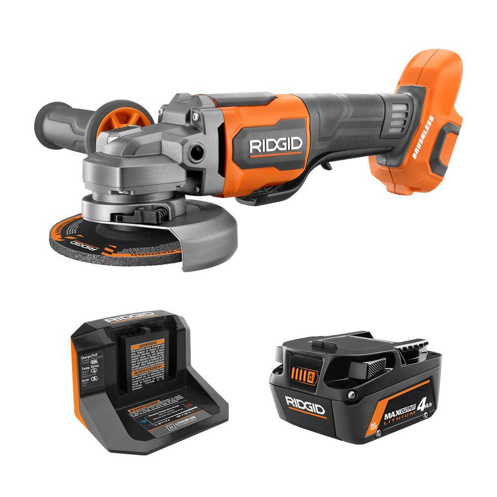 RIDGID 18V Brushless Cordless 4-12 in. Angle Grinder Kit with 4.0 Ah Battery and Charger R86047KN