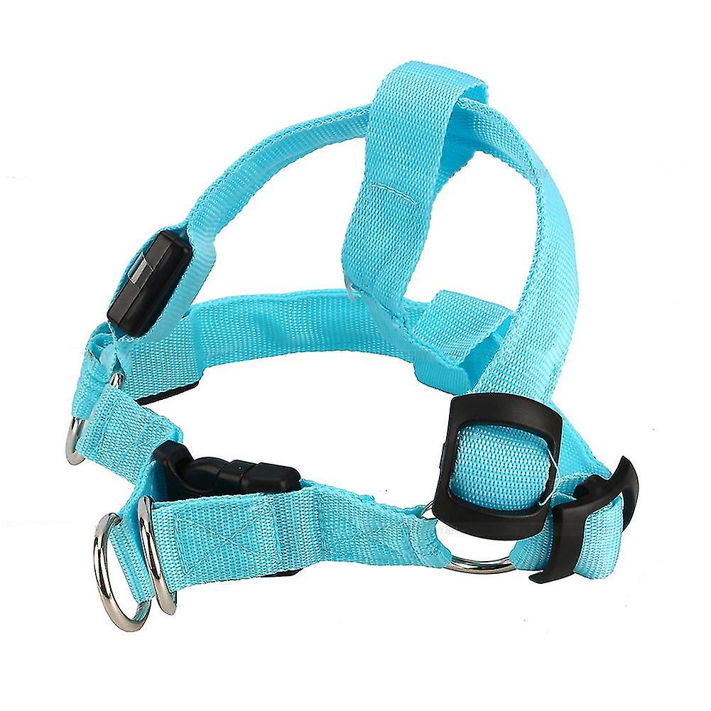 Popular LED Glow Flash Dog Belt Harness Leash Tether Pet Light-up Safety Collar Blue M