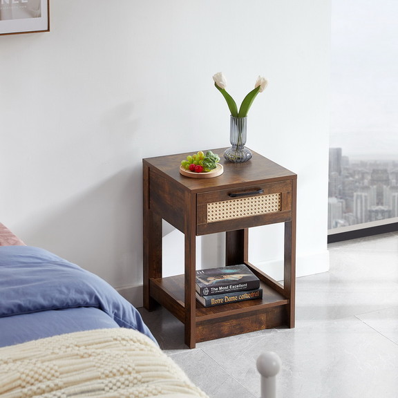 15.75 Rattan End Table with Drawer  Nightstand  S...