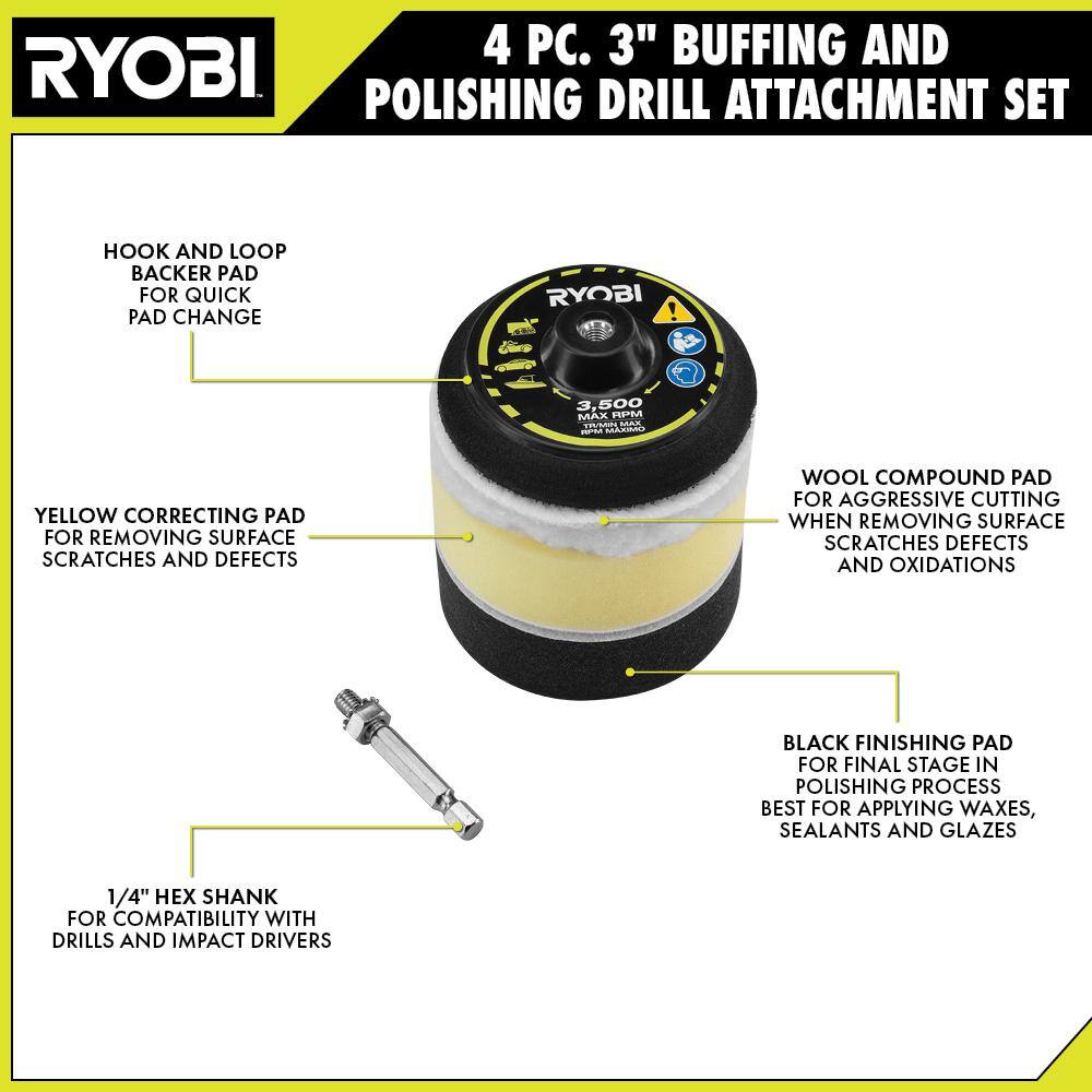 RYOBI Buffing and Polishing Drill Attachment Set (4-Piece) A92402