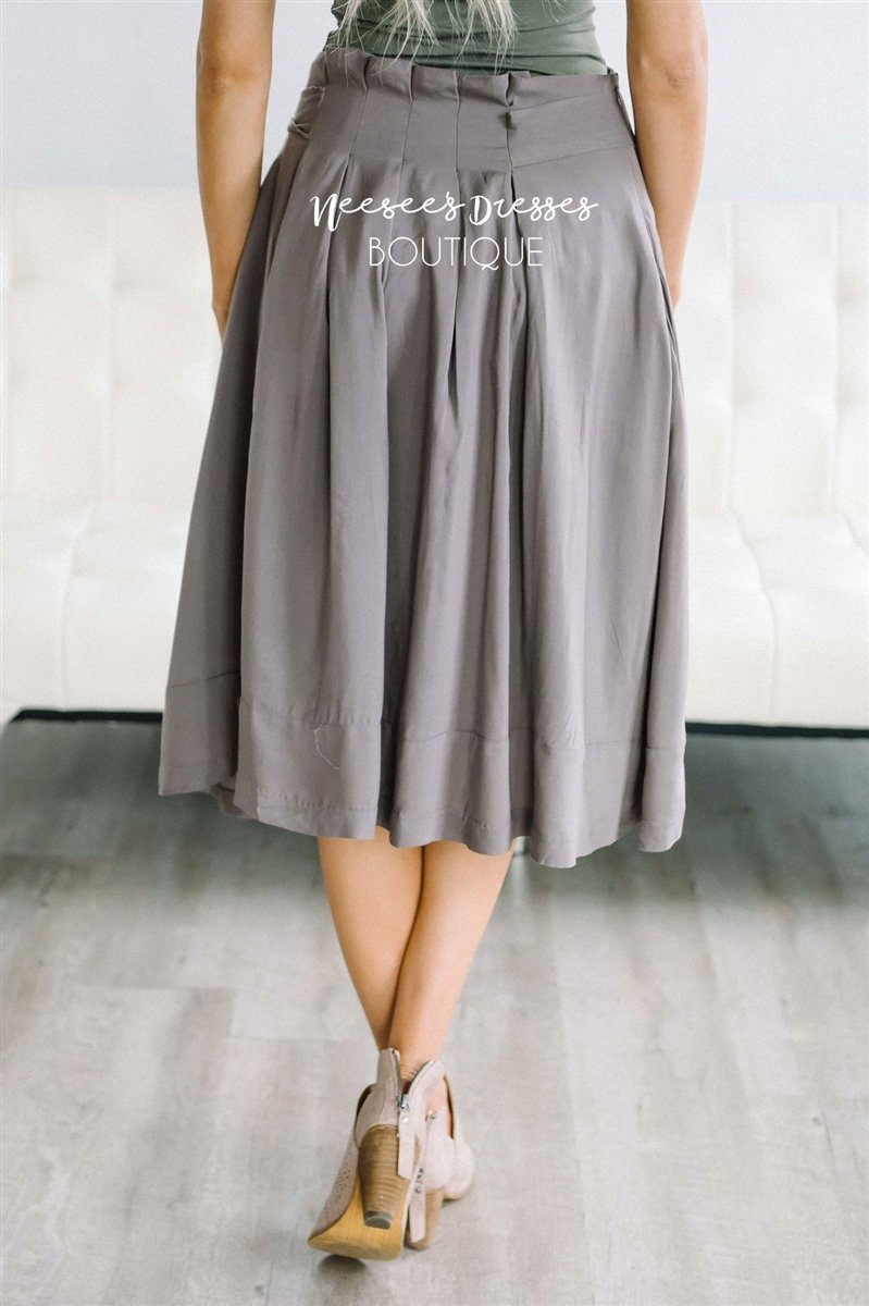 Muted Gray Tie Waist Full Skirt