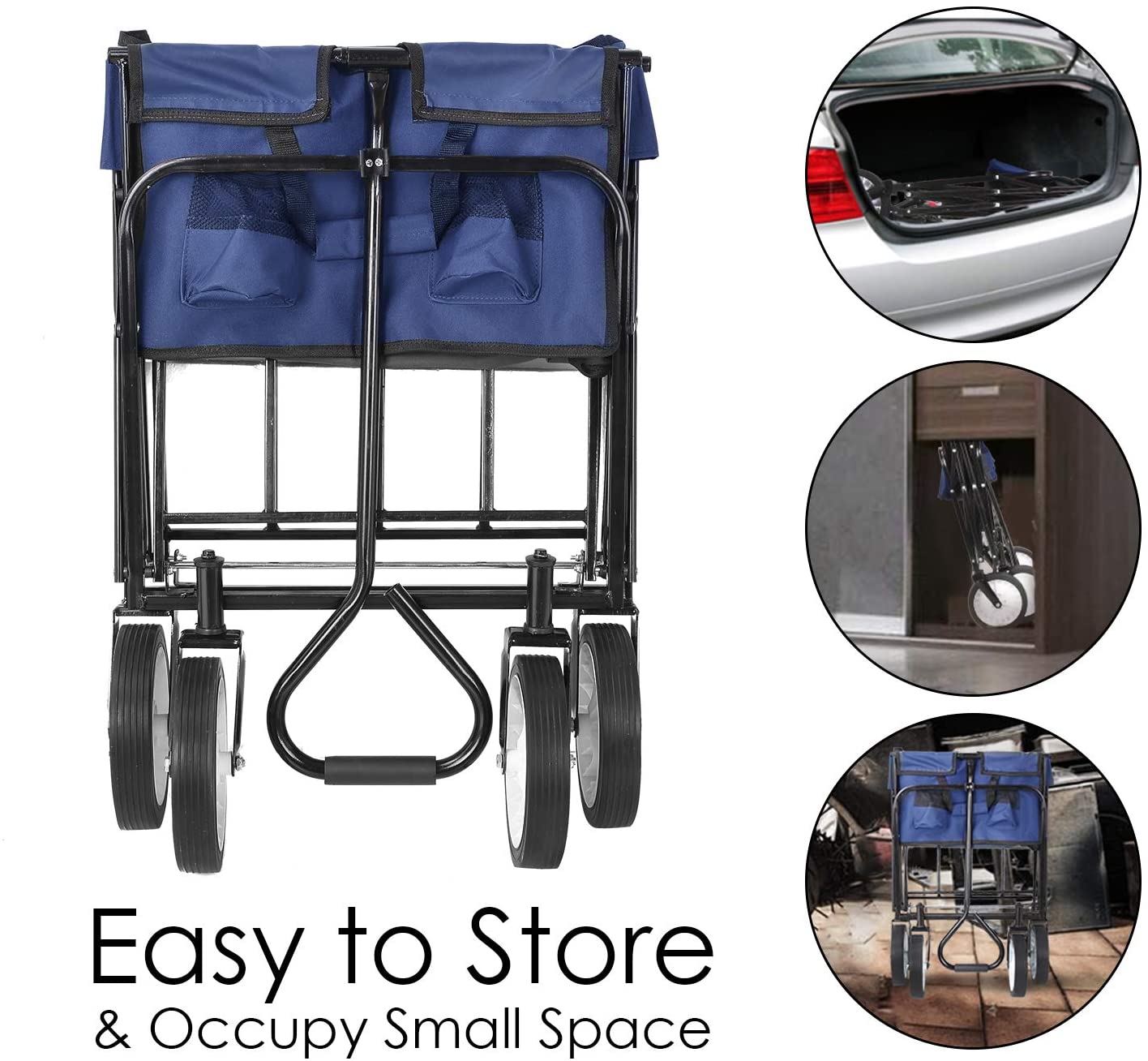 HEMBOR Outdoor Garden Folding Utility Wagon Cart - Navy Blue