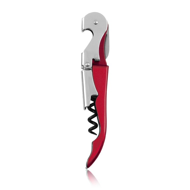 True Truetap Metallic Red Double Hinged Waiter s Corkscrew Stainless Steel Wine Key With Foil Cutter