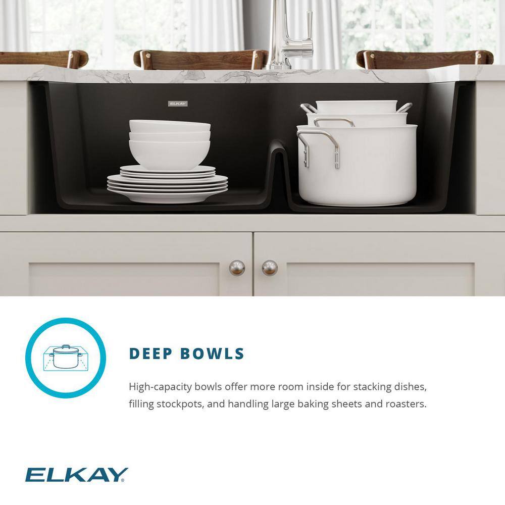 Elkay Quartz Classic Dusk Gray Quartz 33 in. 6040 Double Bowl Undermount Kitchen Sink with Aqua Divide ELGHU3322RGY0