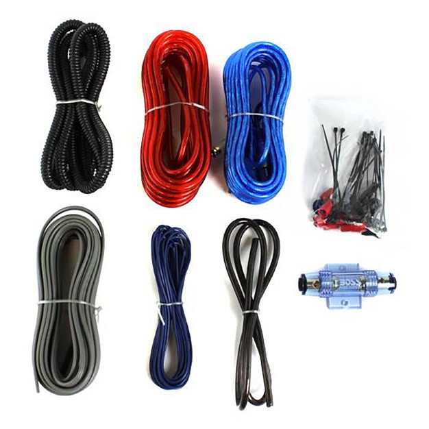 Boss Audio Systems Kit2 8 Gauge Complete Car Amplifier Installation Wiring Kit With Power Cables Ground Cables Turn on Wire Speaker Wire Terminals