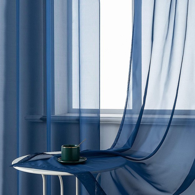 Kate Aurora Basic 2 Piece Navy Blue Lightweight Grommet Top Sheer Voile Window Curtain Panels 84 In Long