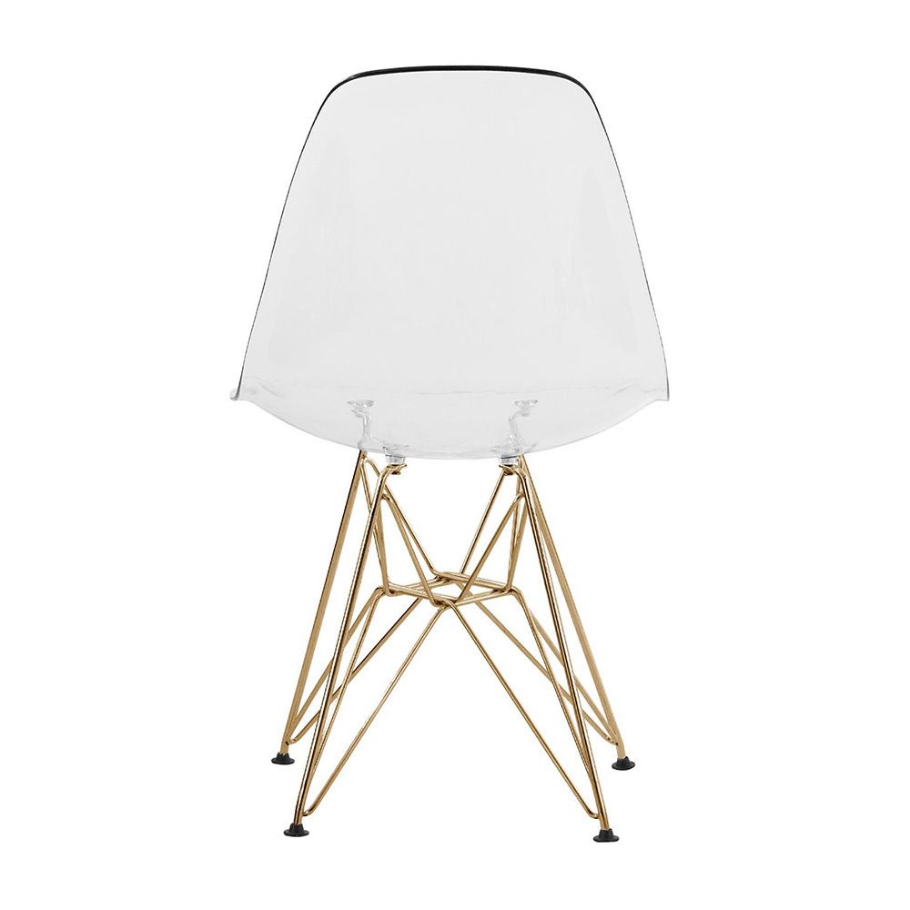 LeisureMod Cresco Molded Eiffel Side Chair with Gold Base - Clear