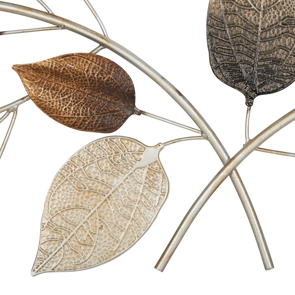 Bronze Metal Long Textured Leaf Wall Decor with Multiple Shades