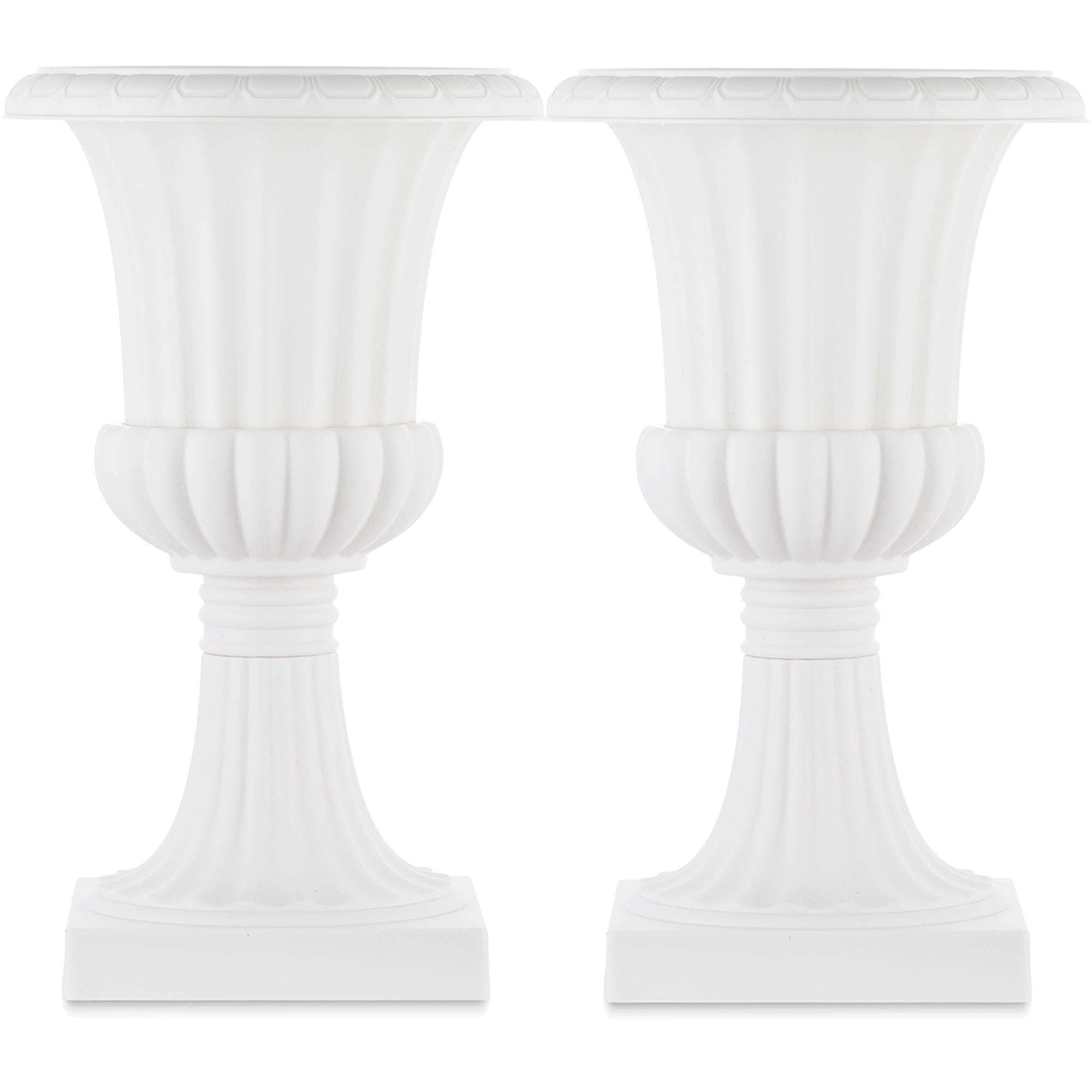 Nuptio 19.7 Inch Urn Planter White Plastic Plant Pot for Spring Decor Set of 2