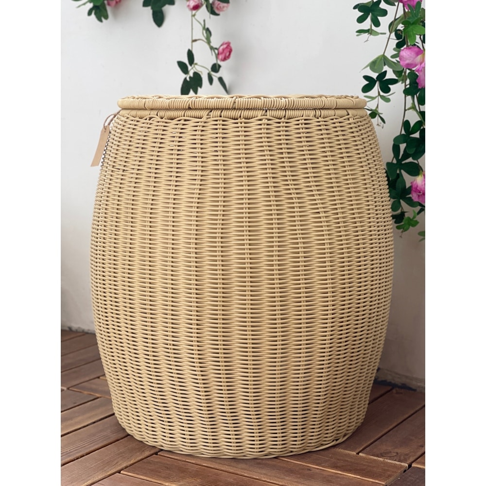 Outdoor Indoor Wicker Storage Ottoman With Lid Boho Side Table