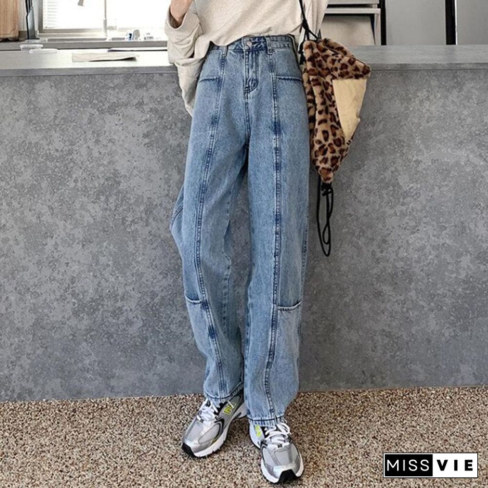 Woman Jeans High Waist Clothes Wide Leg Denim Clothing Blue Streetwear Vintage Quality Fashion Harajuku Straight Pants