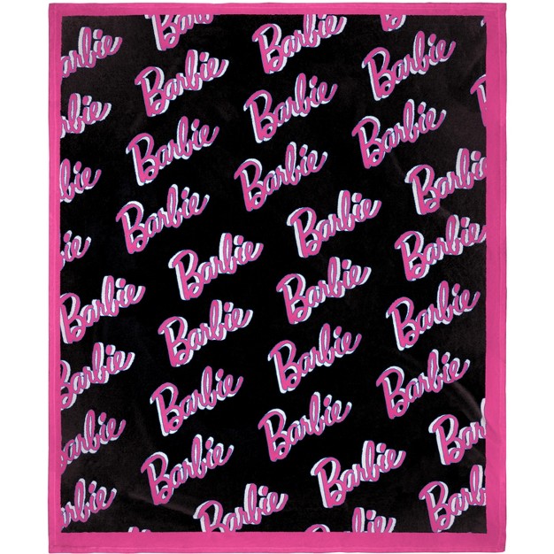 Barbie Dolls Barbie On Repeat Super Soft And Cuddly Plush Fleece Throw Blanket Black