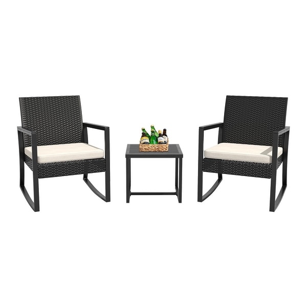 3 Pieces Outdoor Patio Furniture Set Wicker Rattan Chair Set Patio Bistro Conversation Set 3 Pcs with Coffee Table for Yard