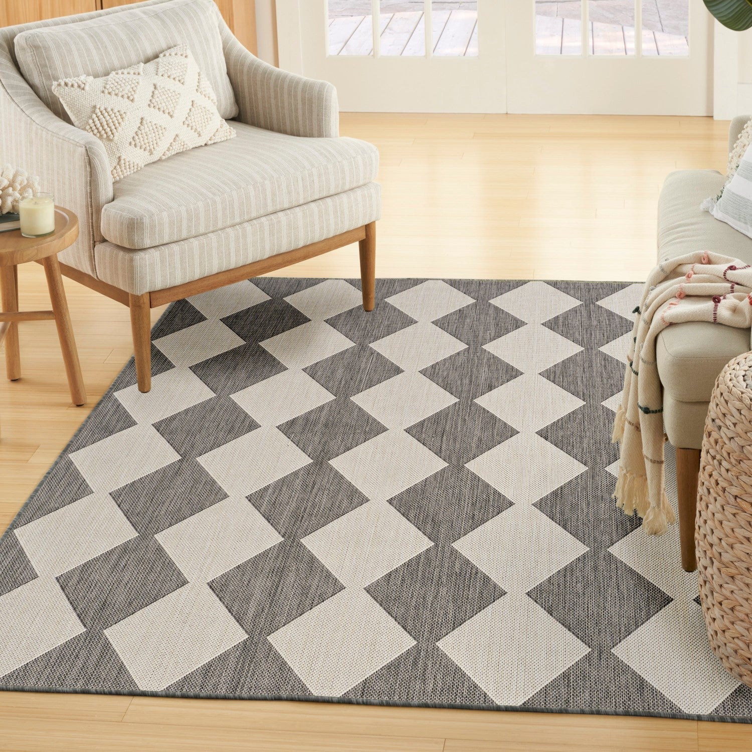 Positano Indoor/Outdoor Charcoal Geometric Rug