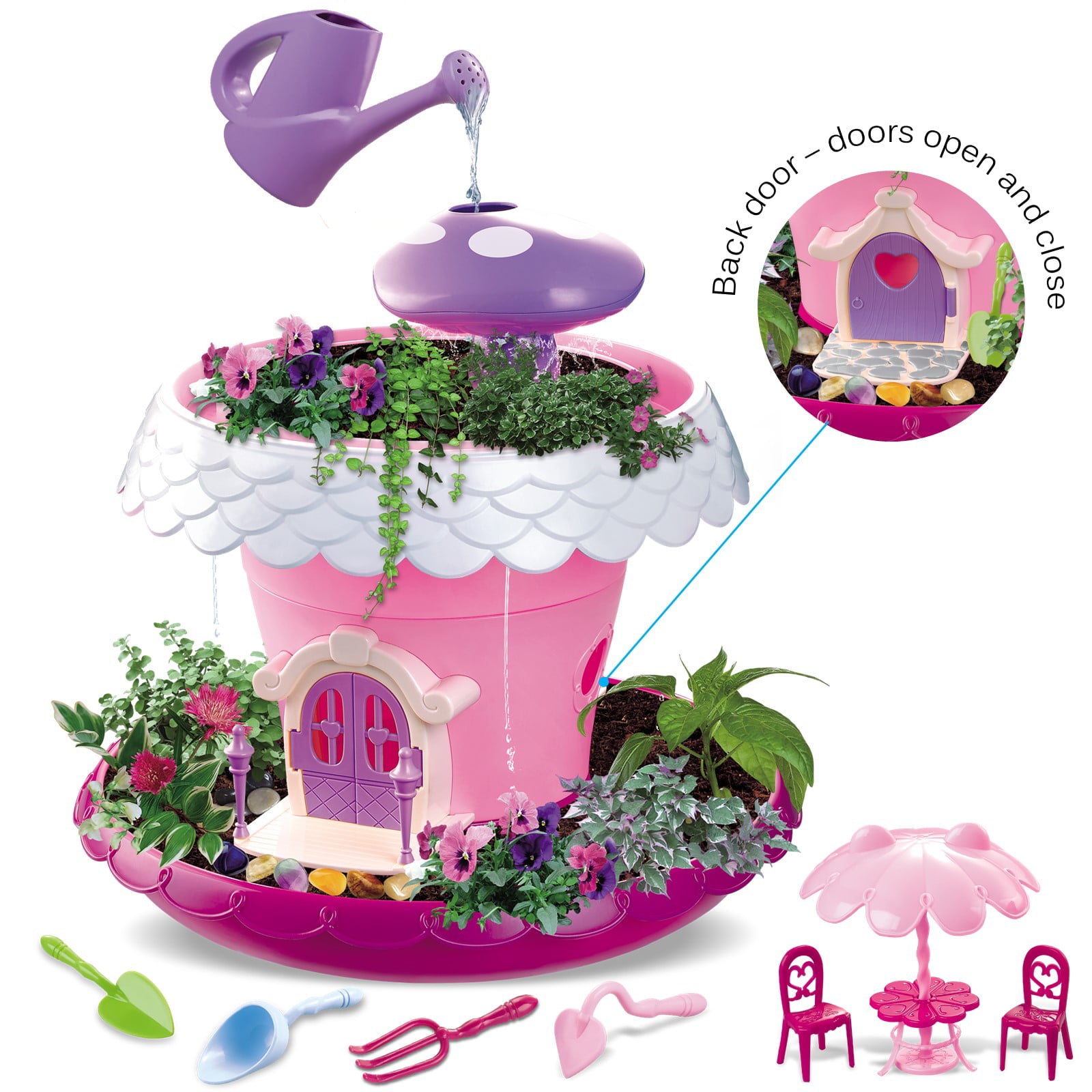 Vokodo Kids Magical Garden Growing Kit Includes Everything You Need Tools Seeds Soil Flower Plant Tree House Interactive Play Fairy Toys Inspires Horticulture Learning Great Gift For Children Pink