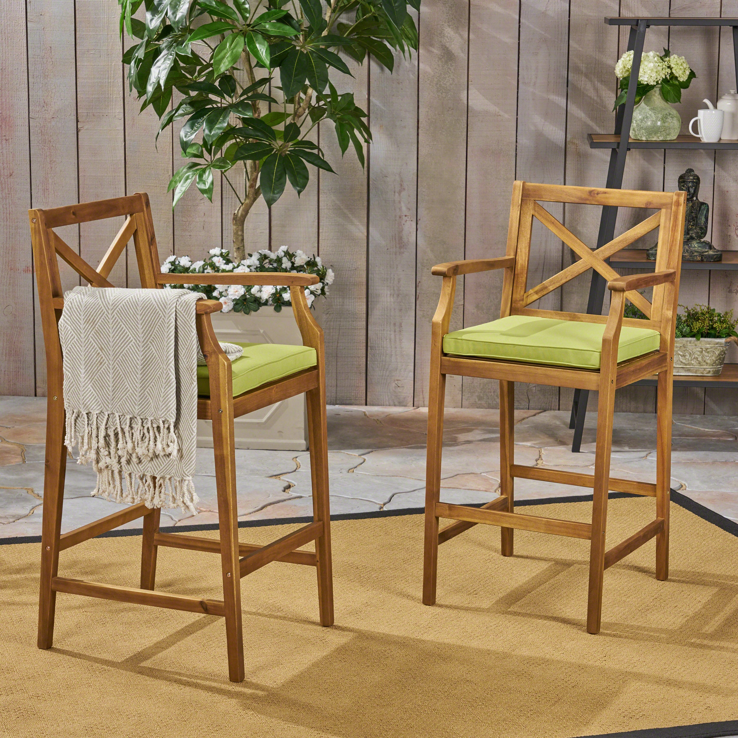 Logan Outdoor Acacia Wood Barstool (set of 2)