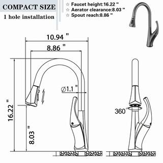 Kastner Single-Handle Deck Mount Pull-Out Sprayer Kitchen Faucet with Supply Lines in Metal Gray TKS400GR