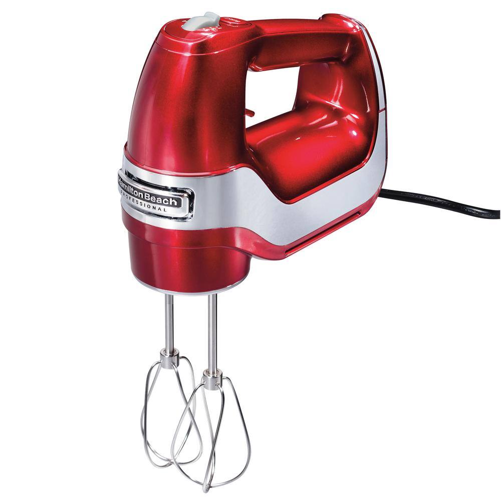 Hamilton Beach Professional 5-Speed Red Hand Mixer with Stainless Steel Attachments and Snap-On Storage Case 62653