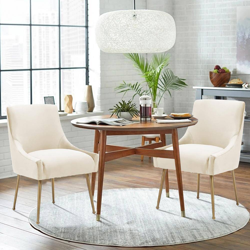 Boyel Living Beige Velvet Dinning Chair with Pulling Handle and Adjustable Foot Nails(Set of 2) HFSN-700BEIGE