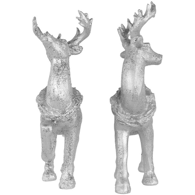 Northlight Set Of 2 Silver Glitter Dusted Reindeer Christmas Figurines