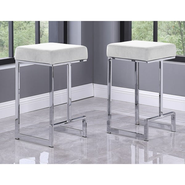 Best Master Furniture Velvet Silver Counter Height Stool (Set of 2)