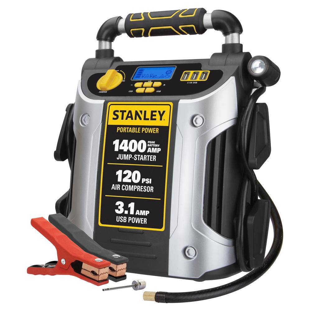 Stanley Jump Starter 1400 Peak Amps 120 PSI Air Compressor 3 USB Ports J7C09D