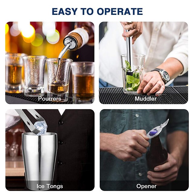 Insulated Cocktail Shaker Bartender Kit Cocktail Shaker Mixer Stainless Steel 350ml Bar Tool Set with Stylish Bamboo Stand Perfect Home Bartending Kit and Martini Cocktail Shaker Set