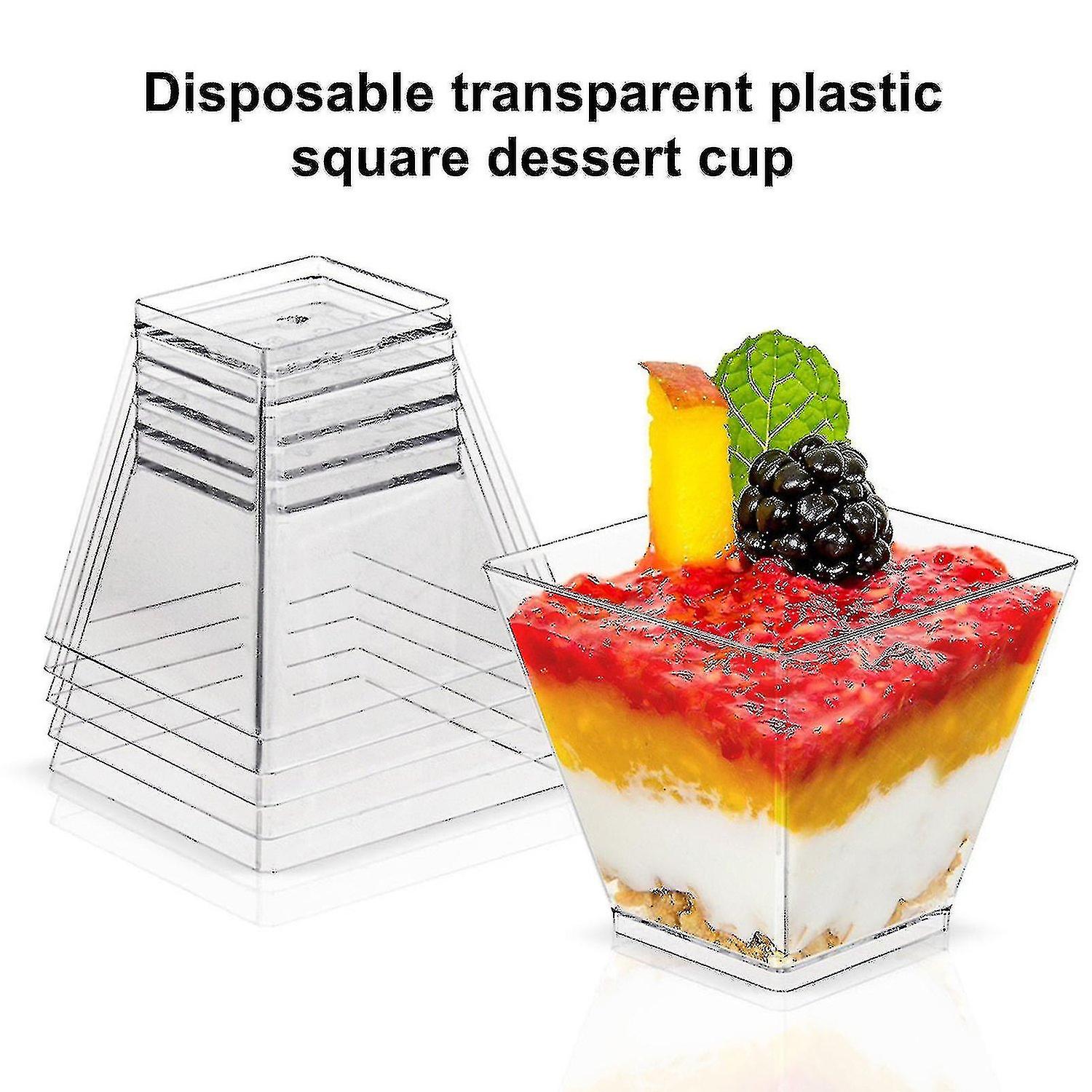 50pcs Mini 60ml Transparent Disposable Square Cake Dessert Cups