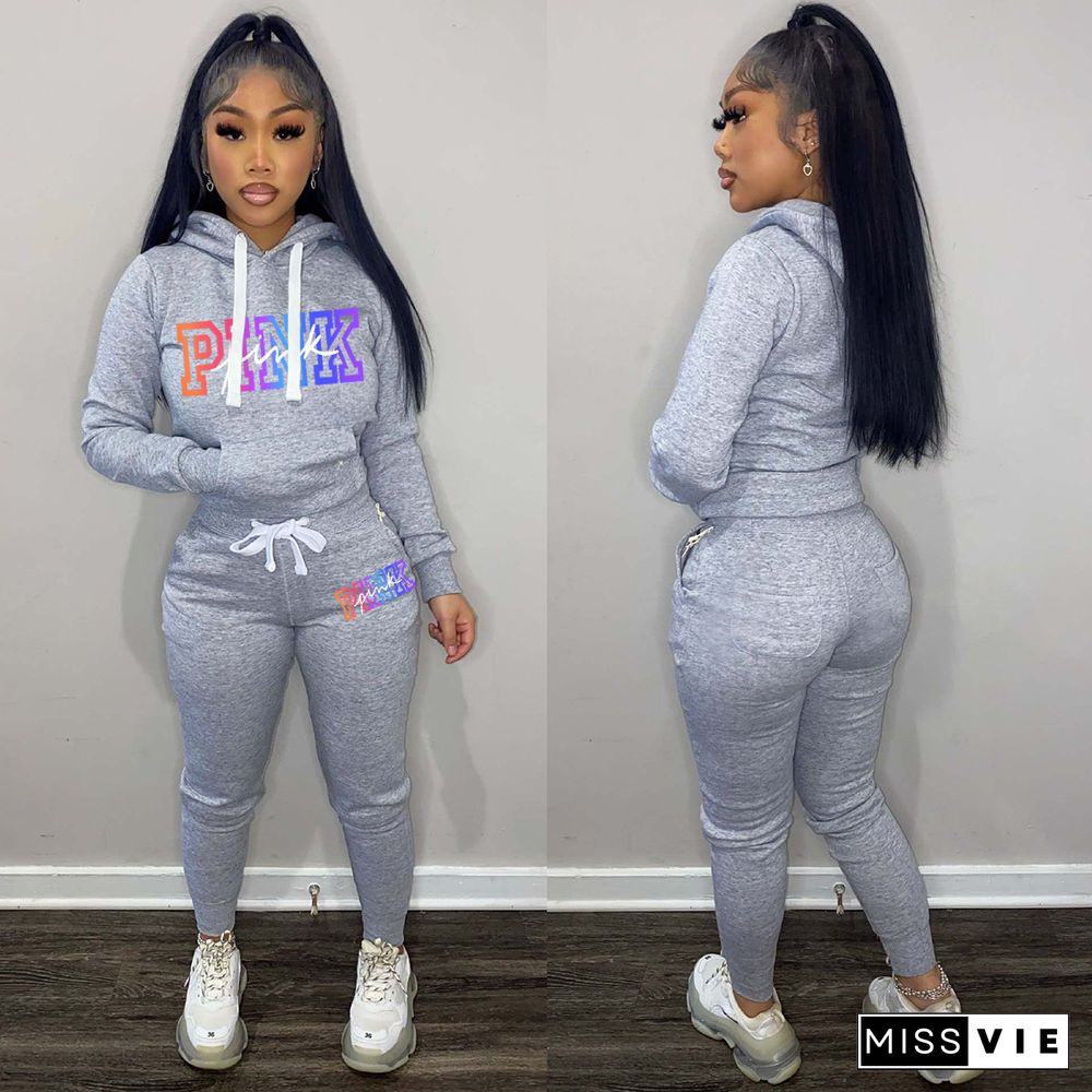 Hooded Pullover Sweatshirt Skinny Pants Tracksuits