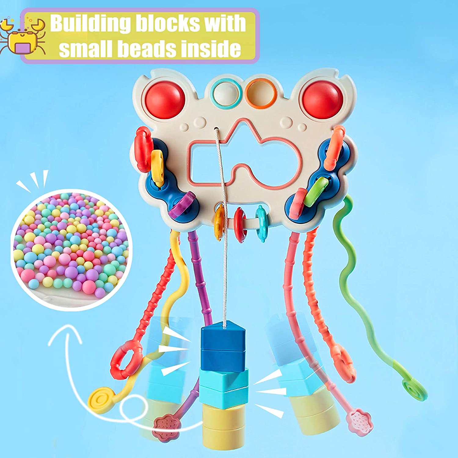 Baby Sensory Montessori Toys for 1 Year Old，Travel Pull String Baby Toy for 6-12 Months，Food Grade Silicone Multi-sensory Activity Toddler Toys，Developing Fine Motor Skill，Birthday Gift for Toddlers