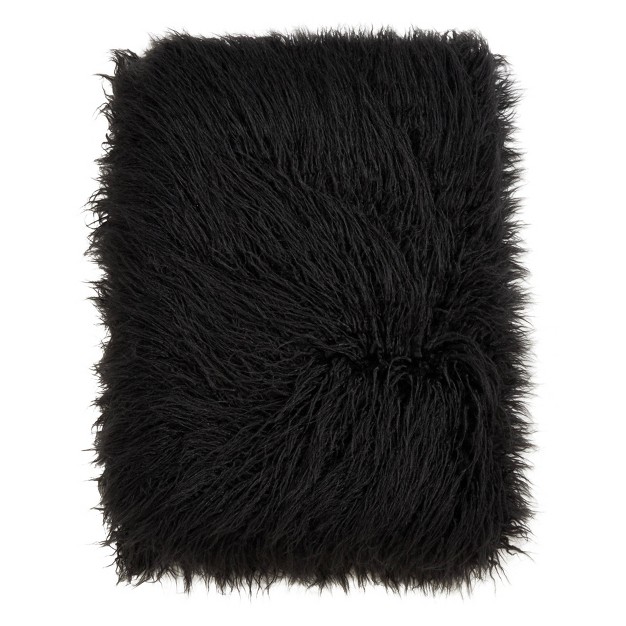 Faux Mongolian Fur Throw Blanket Black Saro Lifestyle