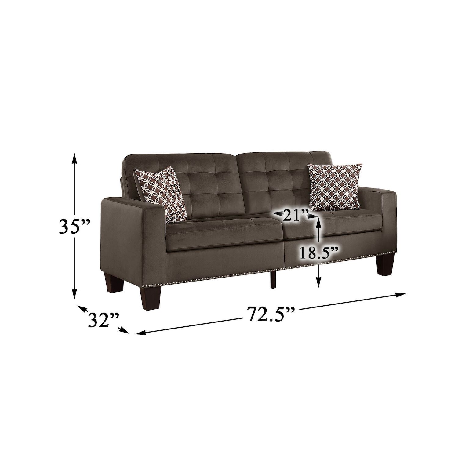 Lexicon Home Living Room Sofa， Microfiber Fabric Upholstery - Chocolate