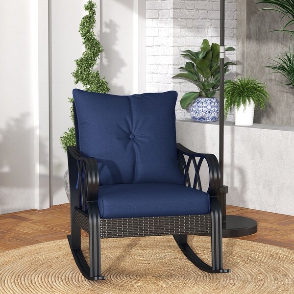 Outsunny Outdoor Wicker Rocking Chair with Padded Cushions，Aluminum Furniture，Rattan Porch Rocker Chair w/ Armrest for Garden