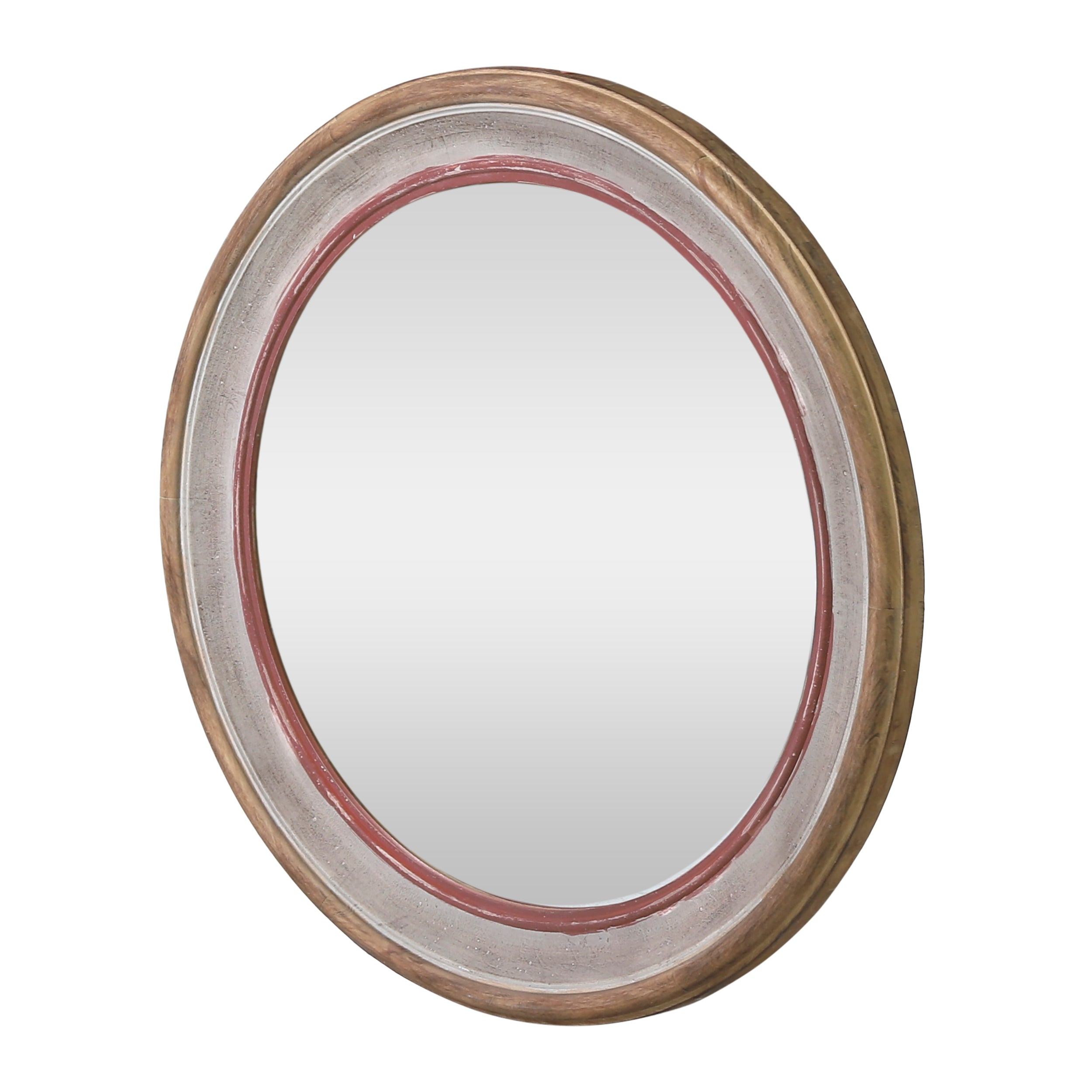 Parham Haynes Boho Wood Round Mirror, White Washed and Red