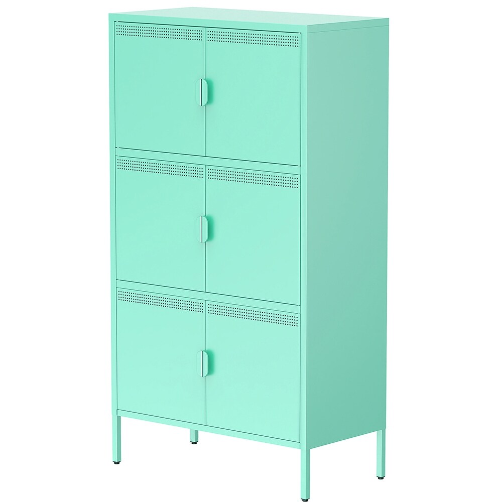 Metal Accent Storage Cabinet with 6 Doors and Adjustable Shelves