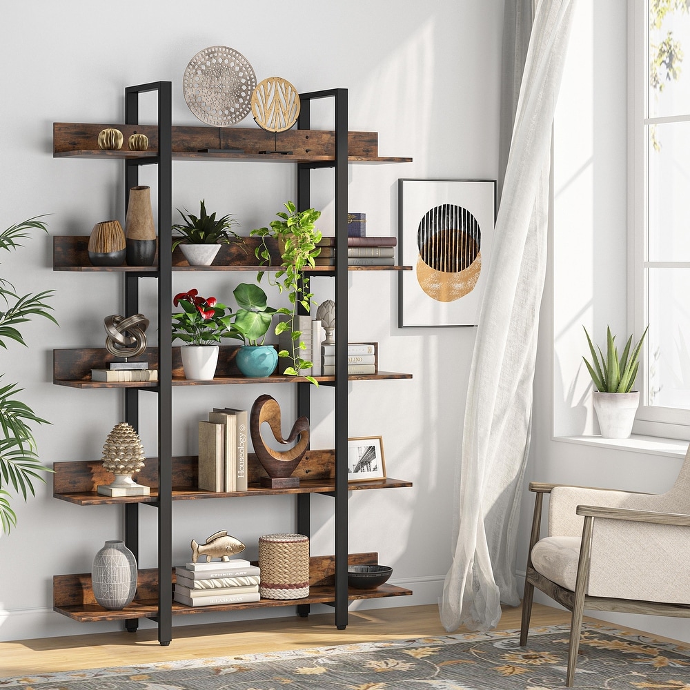 47'' Bookcase  Industrial Bookshelves Etagere with Storage  Open Display Shelves