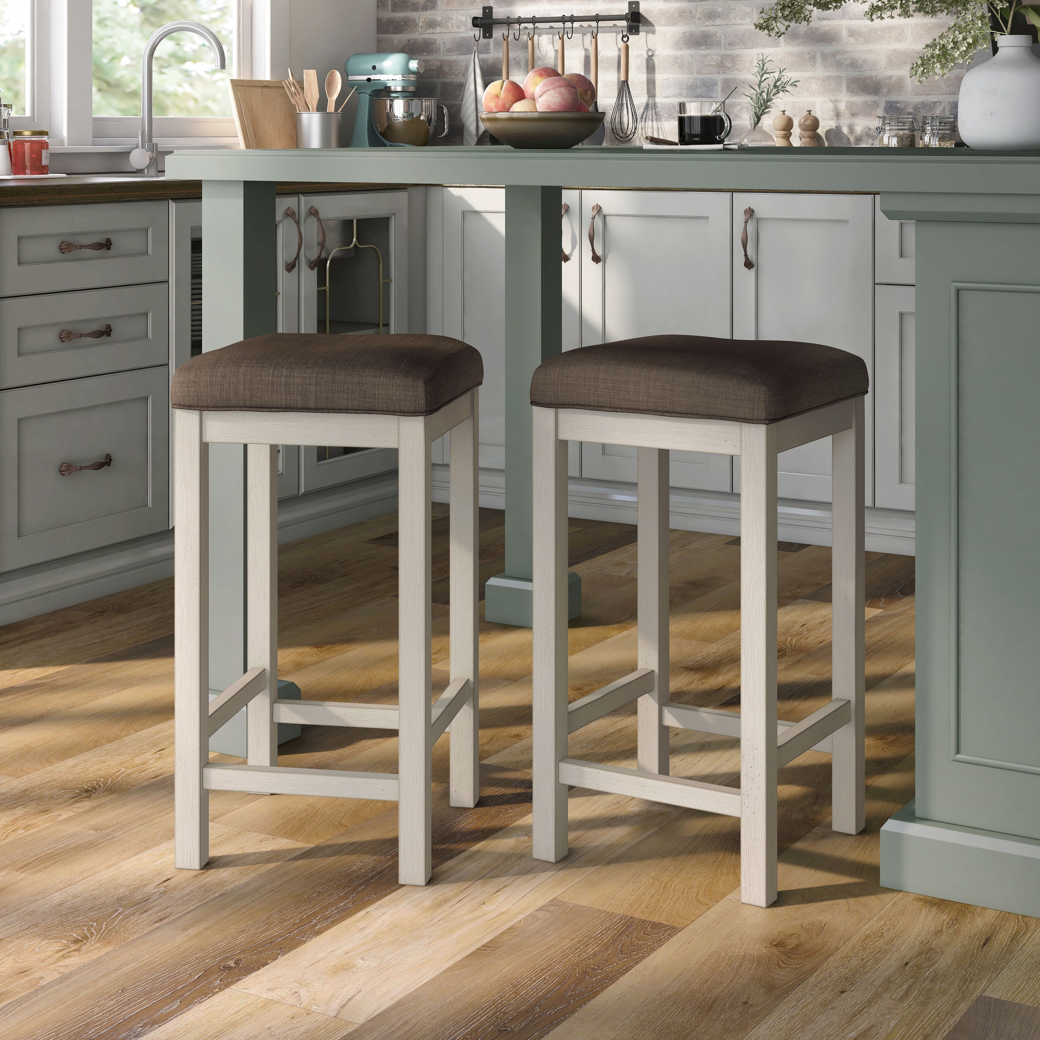 Furniture of America Milbain Farmhouse White Counter Stool (Set of 2)