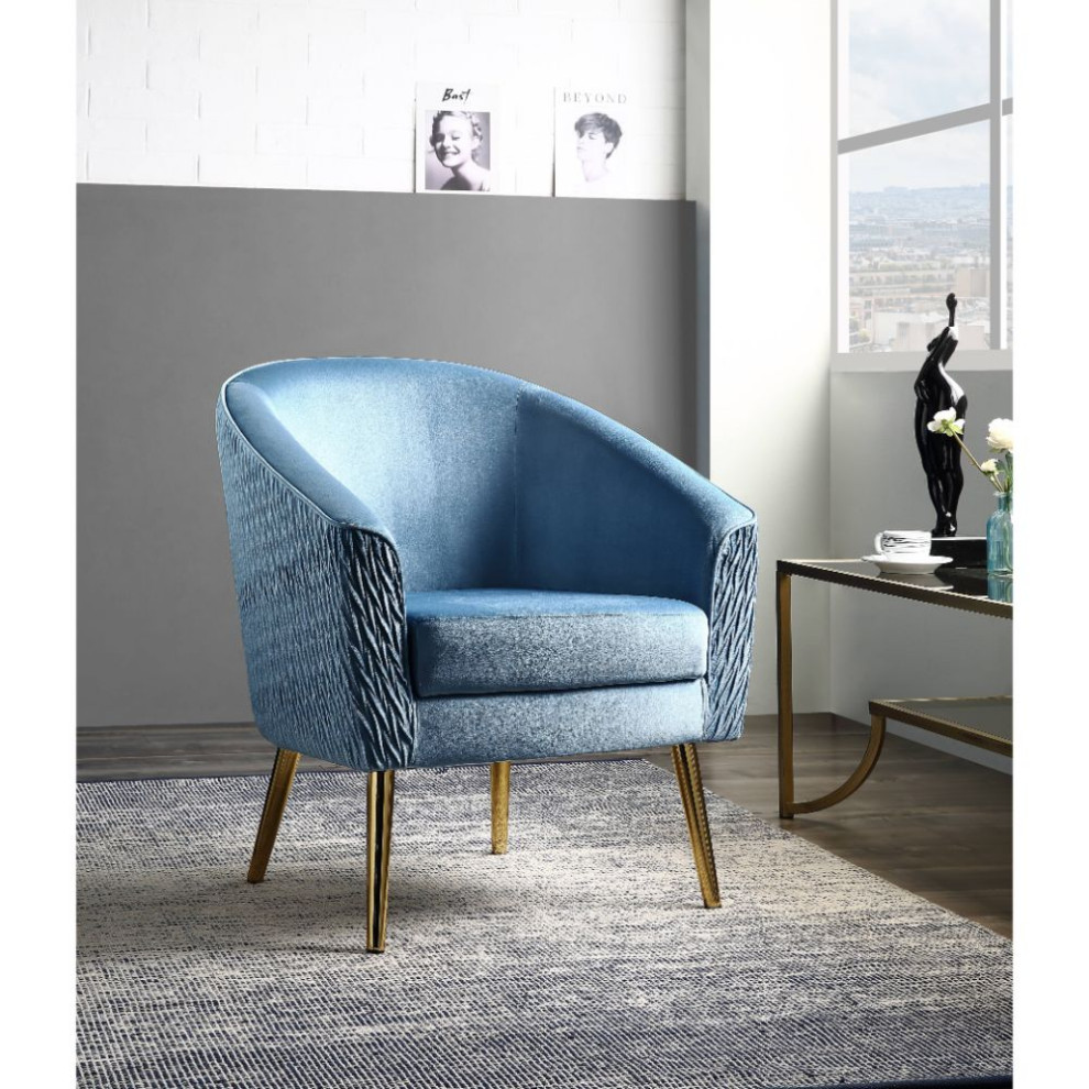 Acme Benny Accent Chair Blue Velvet and Gold   Midcentury   Armchairs And Accent Chairs   by AMOC  Houzz