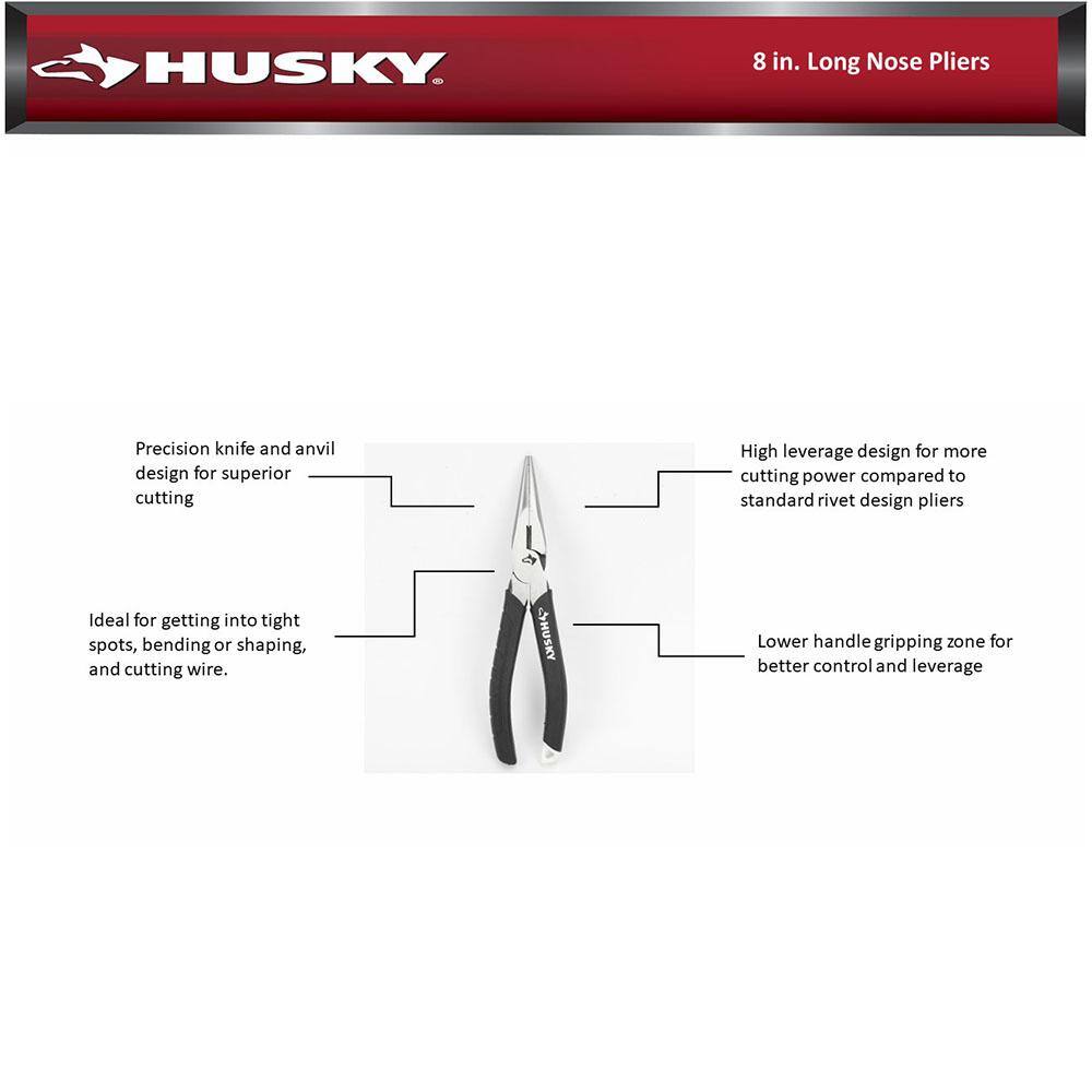 Husky 8 in. Long Nose Pliers 48059