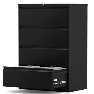 Hephastu 28.25 in. W x 52 in. H x 17.7 in. D Garage Storage Freestanding Cabinet with 4 Drawer Lateral File Cabinet in Black HD-4DB001