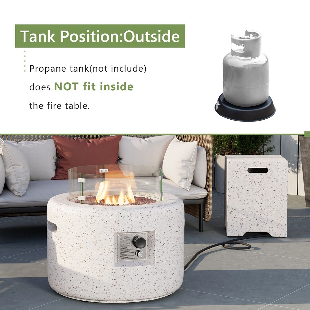 COSIEST Outdoor White Round Fire Pit Table w Wind Glass  Tank Table