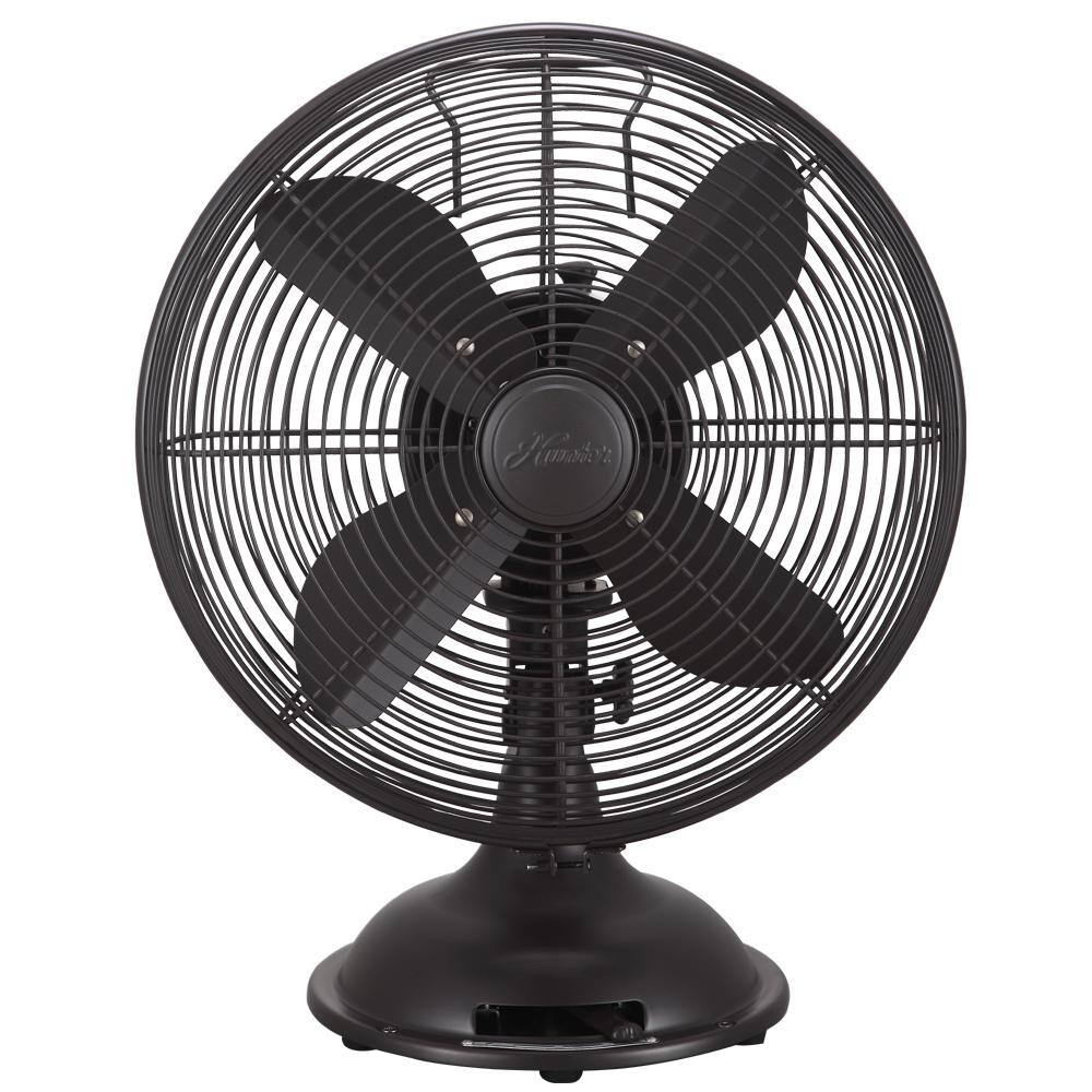 Hunter Retro 12 in. 3 Speed All-Metal Table Fan with Wide Oscillation in Oil-Rubbed Bronze 90406