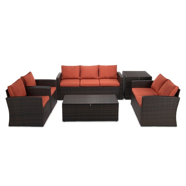 6pc Wicker Outdoor Conversation Set Orange Edyo Living