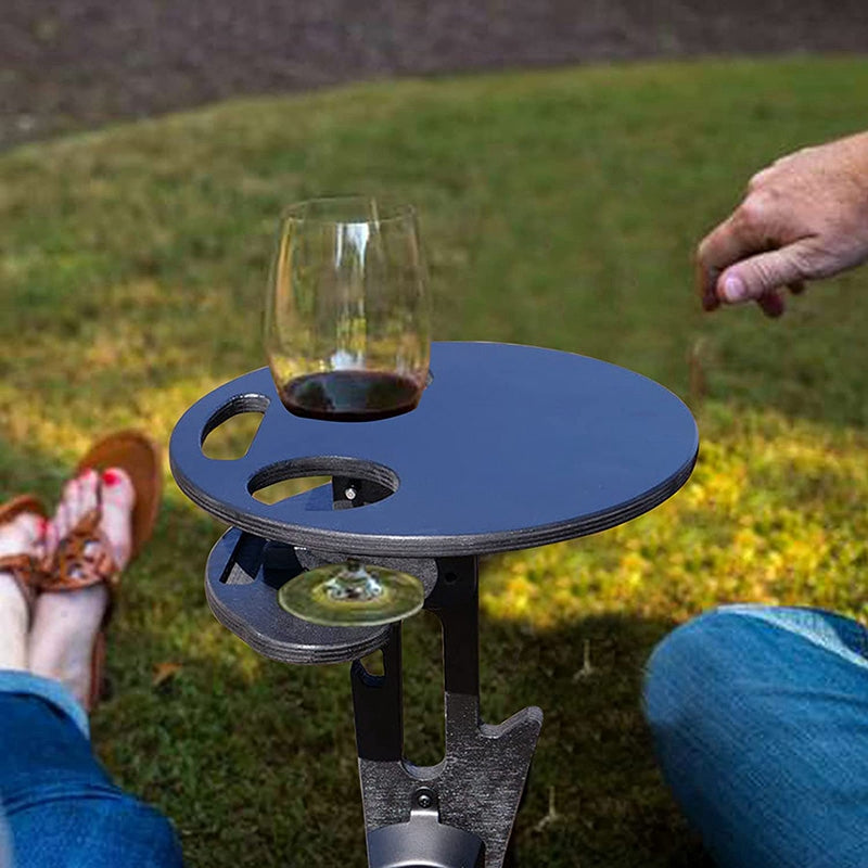 Round Folding Wine Table，Portable Outdoor Wine Table，Wine Glass Rack，Wine Table for Beach Picnic Wine Glass Holder