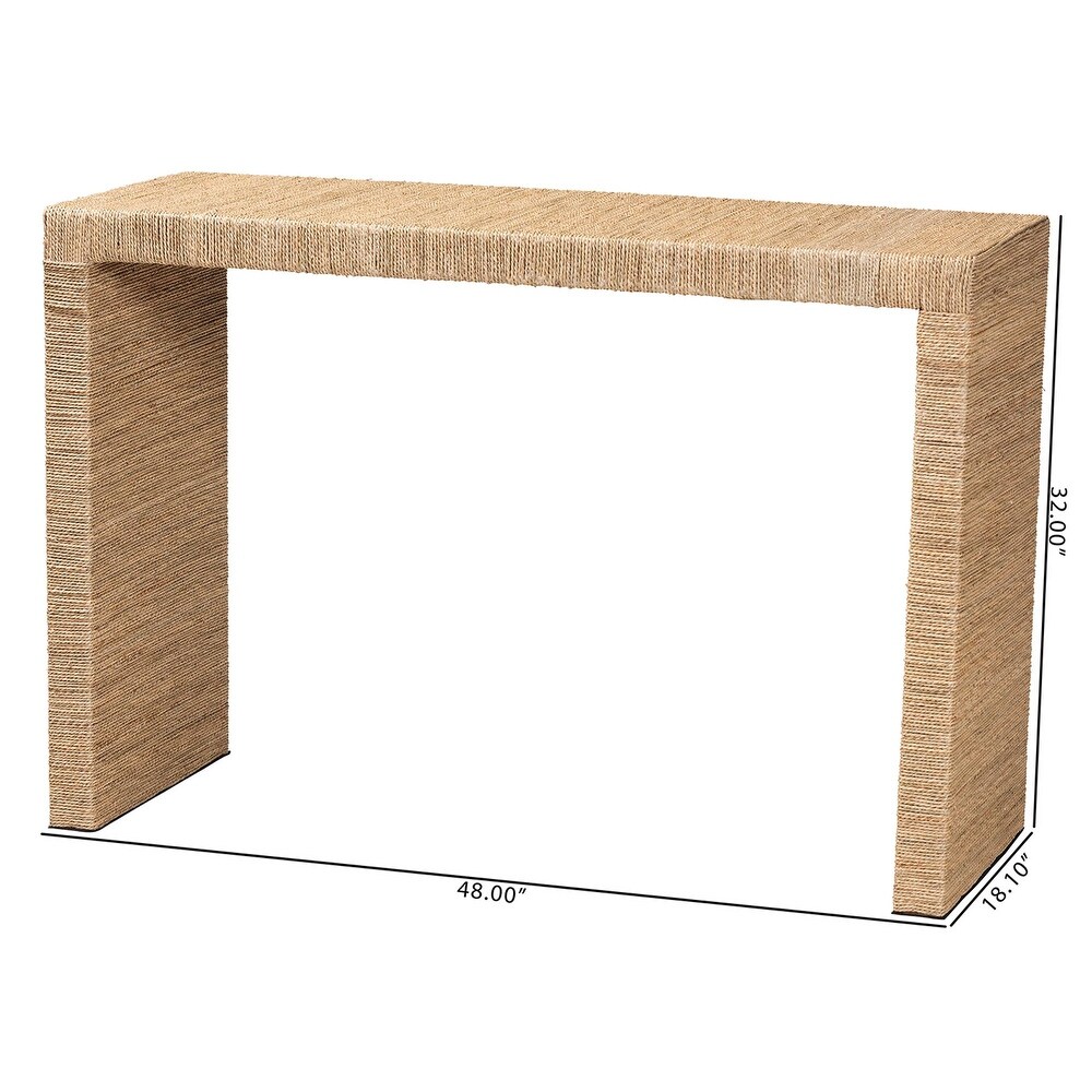 Colandra Modern Bohemian Natural Brown Seagrass and Wood Console Table