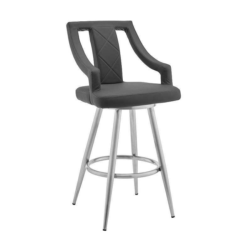 Maxen 26 Gray Faux Leather and Brushed Stainless Steel Swivel Bar Stool