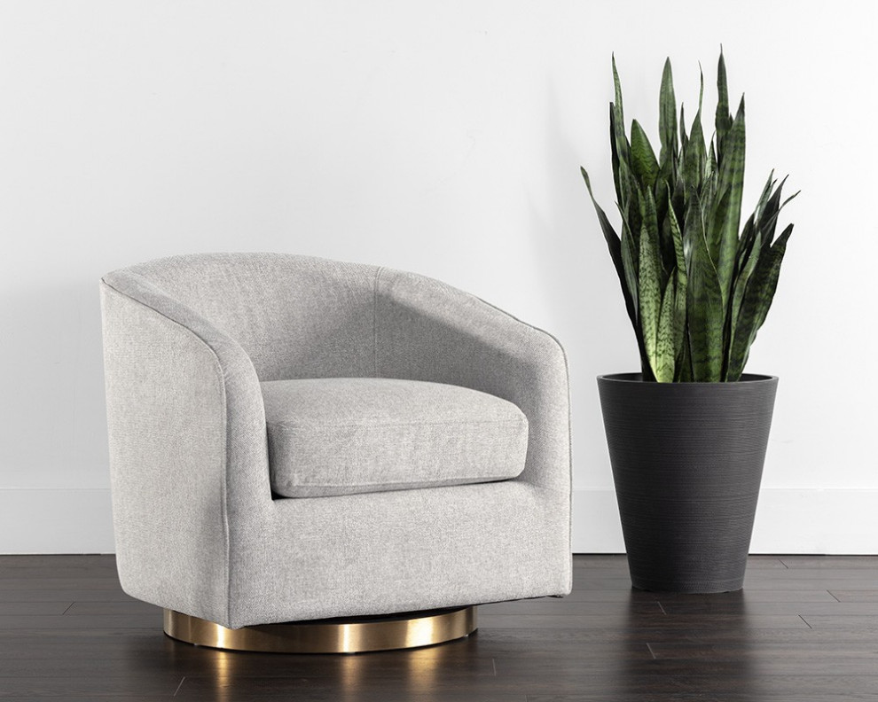 Hazel Swivel Lounge Chair  Gold  Belfast Heather Gray   Transitional   Armchairs And Accent Chairs   by Sunpan Modern Home  Houzz