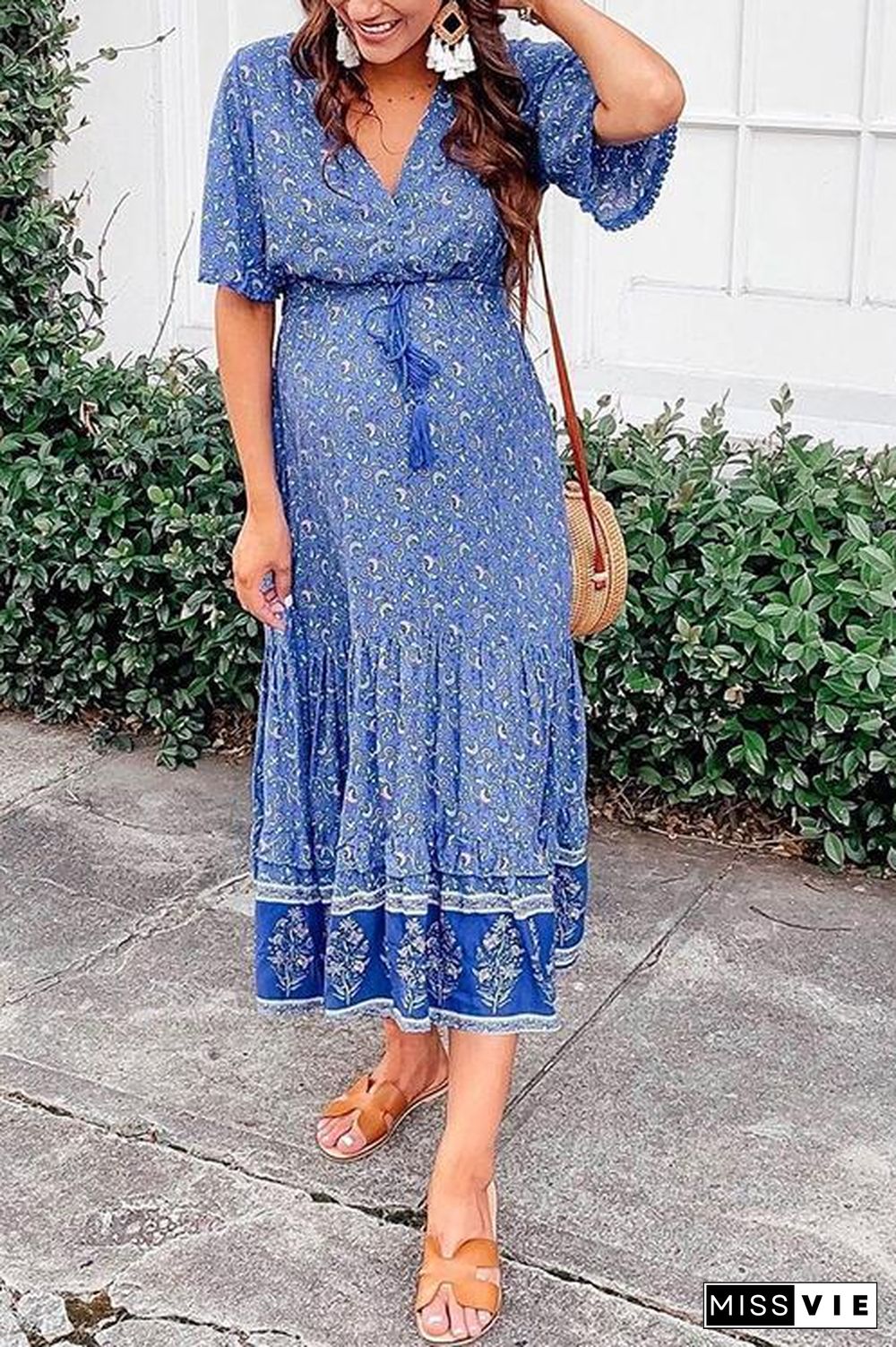 Floral Print Short Sleeve Maxi Dress