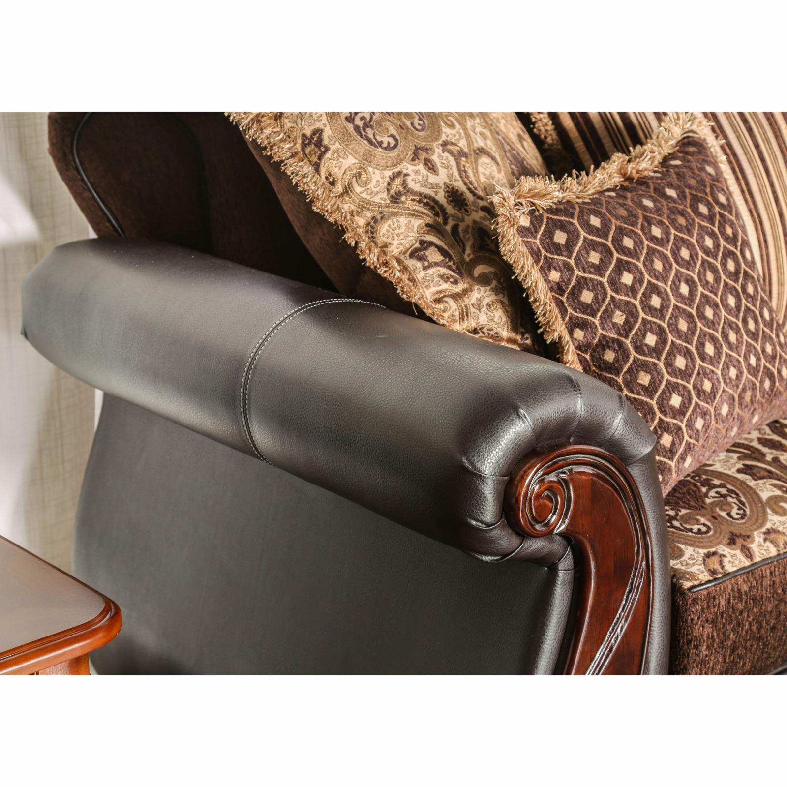 Furniture of America Richborough Fabric and Leatherette Sofa - Dark Brown